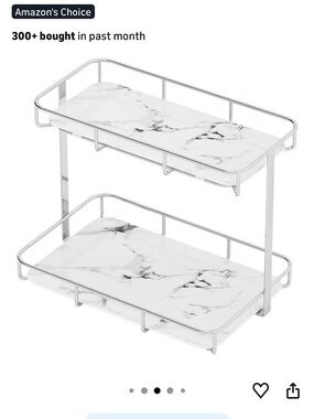 Marble-Pattern 2-Tier Bathroom Shelf Organizer - White